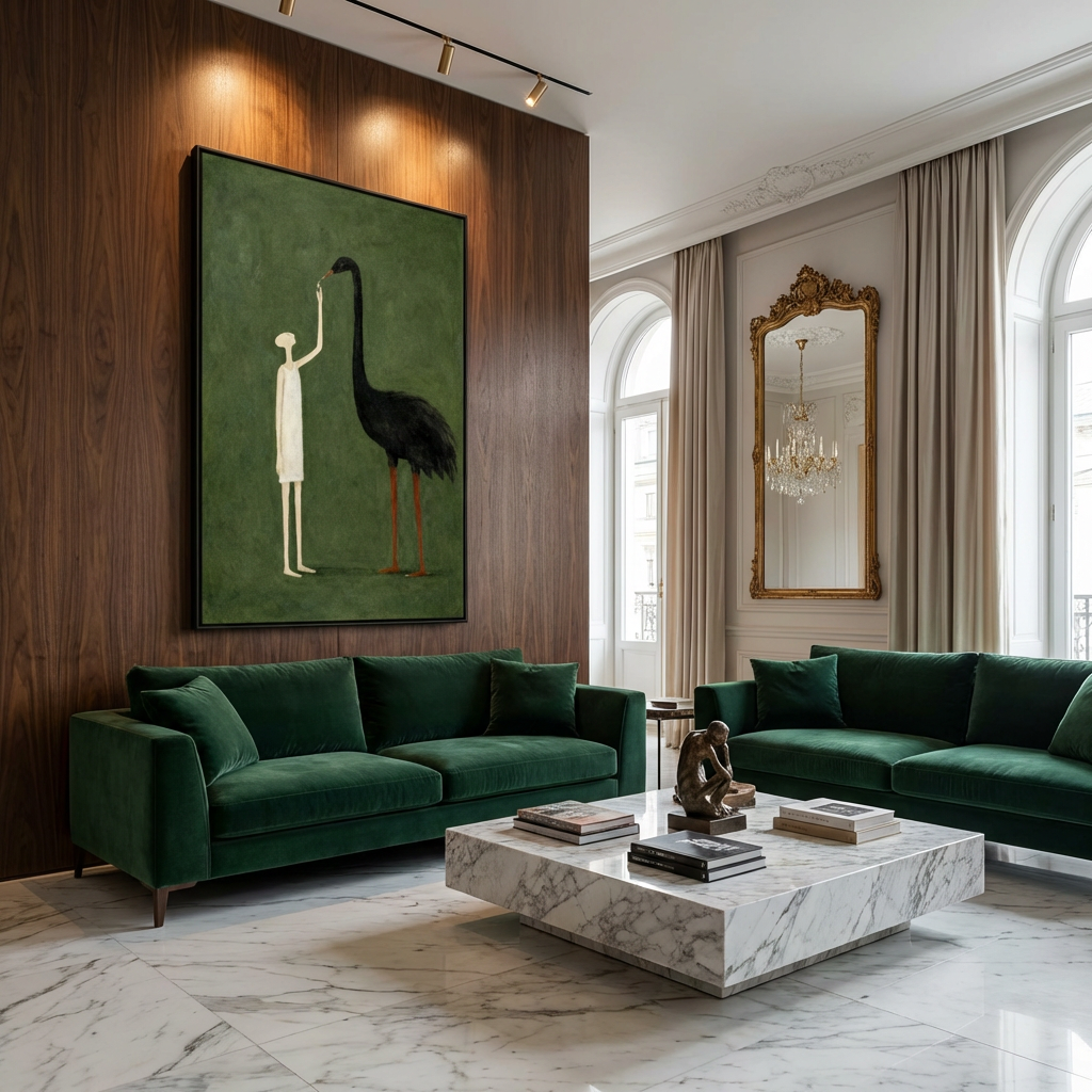 Gentle Encounter-Ostrich Illustration Painting AP#0608