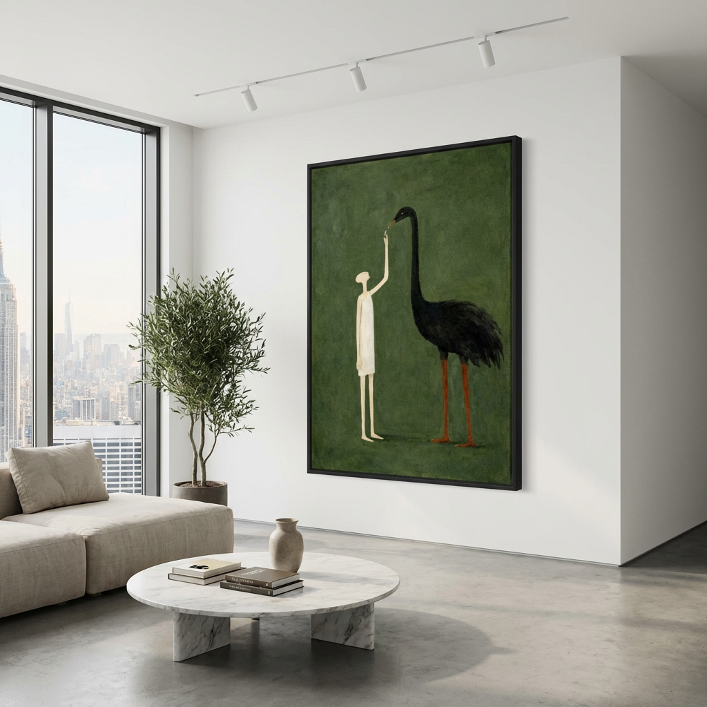 Gentle Encounter-Ostrich Illustration Painting AP#0608