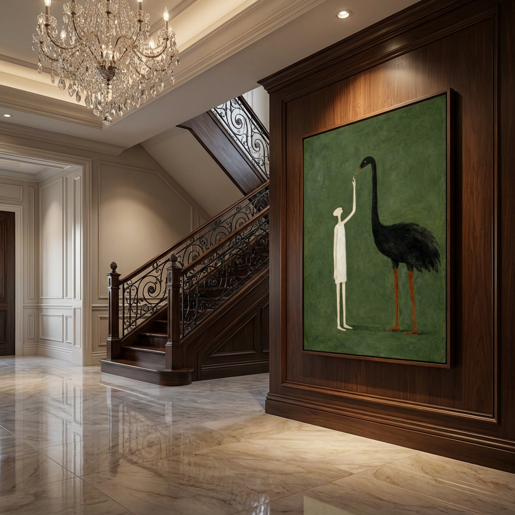 Gentle Encounter-Ostrich Illustration Painting AP#0608