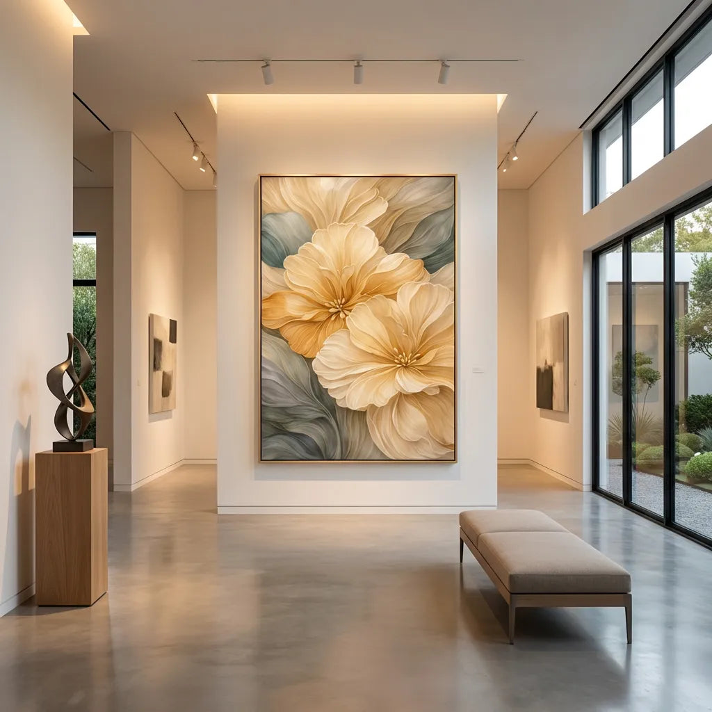 Amber Bloom-Cream Botanical Painting AP#0660