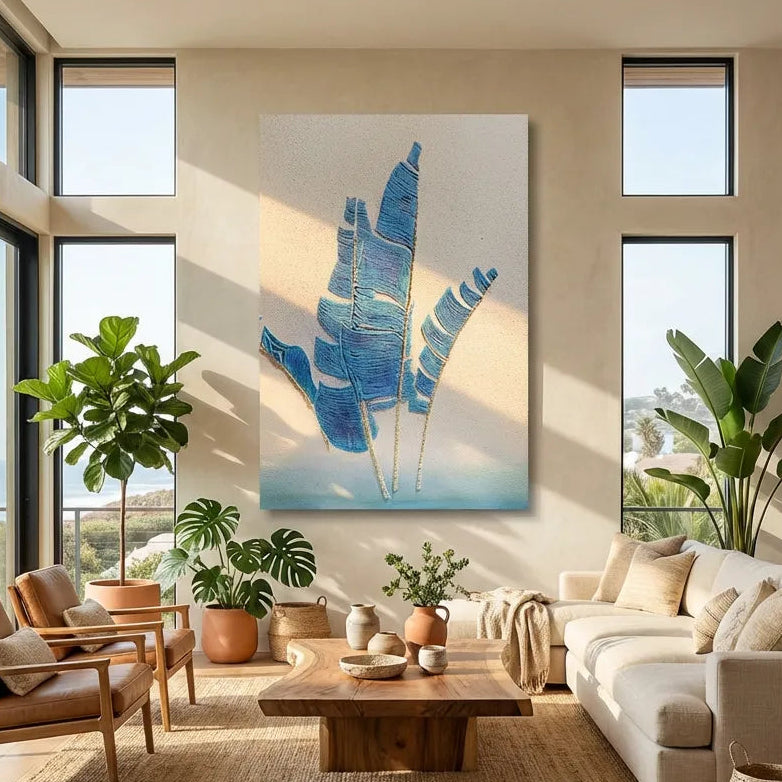 Azure Palm Fronds Textured Abstract Art PM#3621