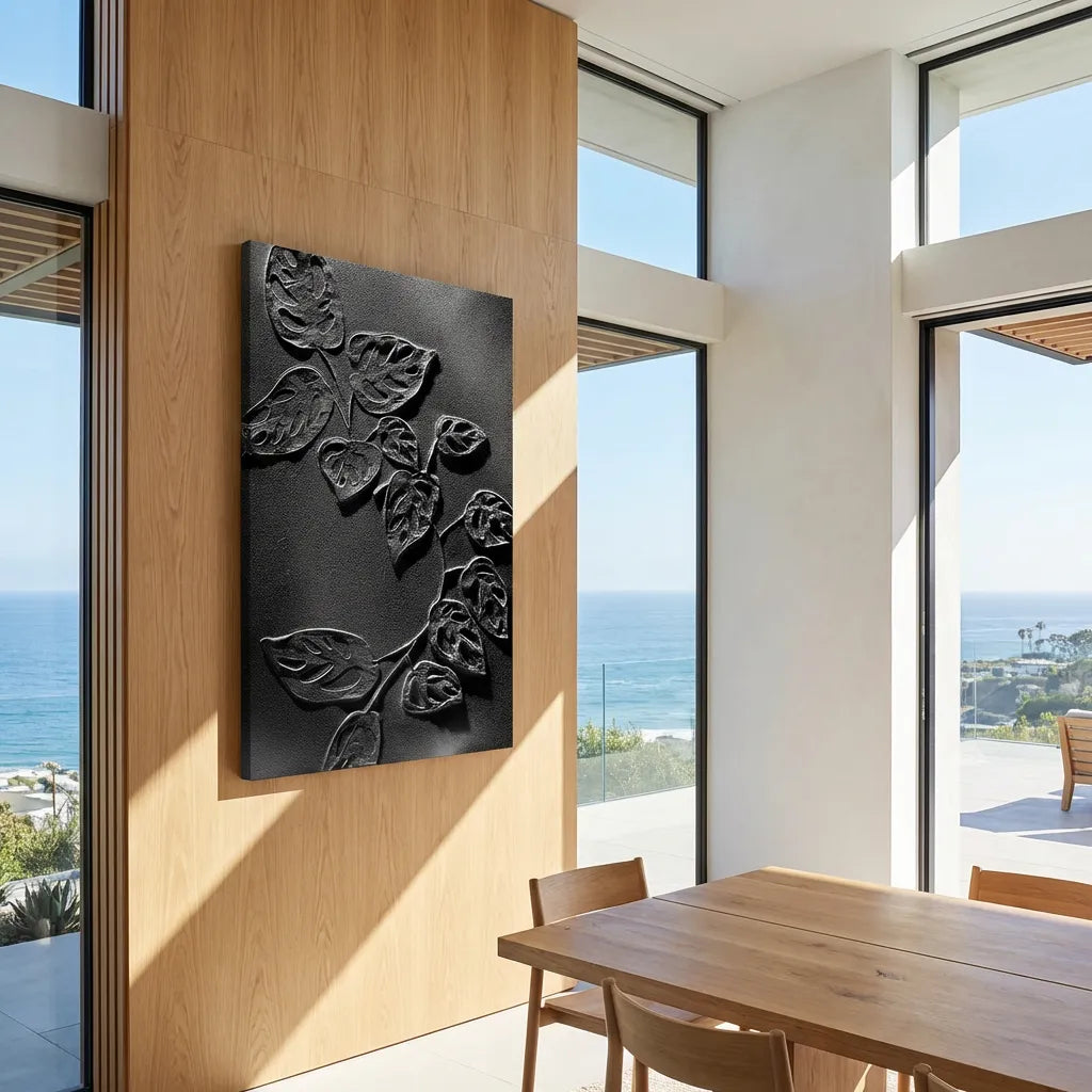 Black Botanical Relief Canvas PM#3658