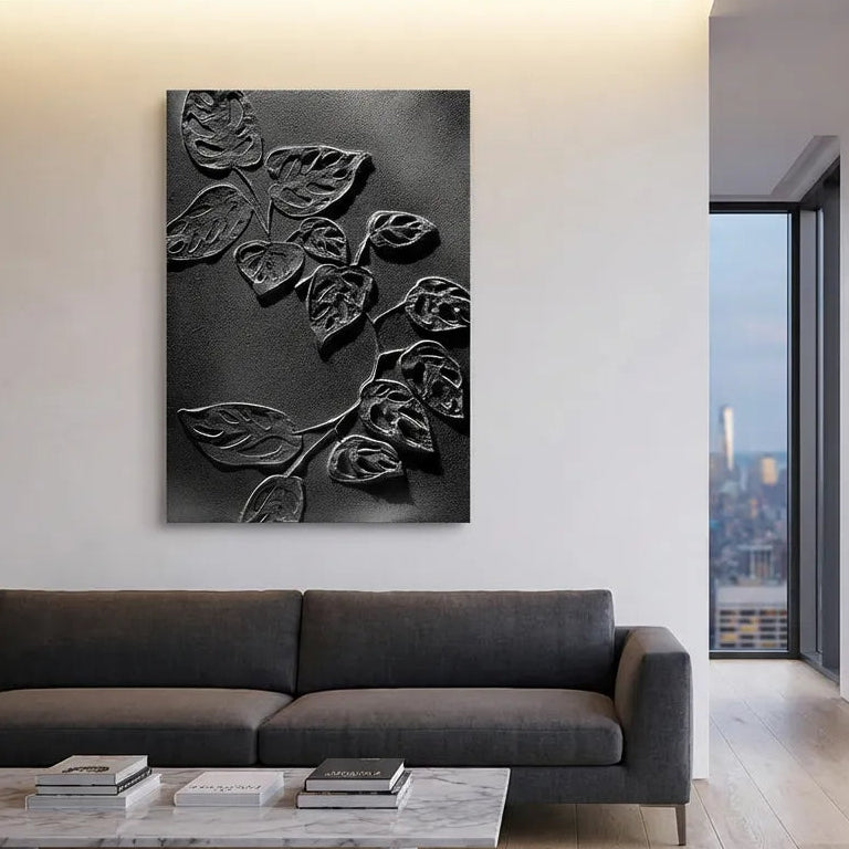 Black Botanical Relief Canvas PM#3658