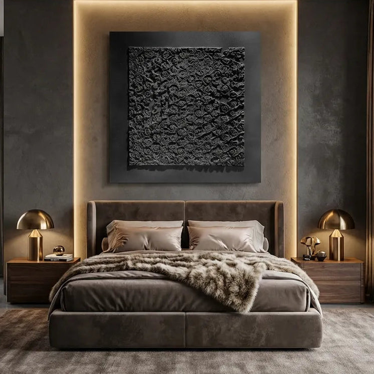 Black Floral Textured Abstract Painting PM#3691