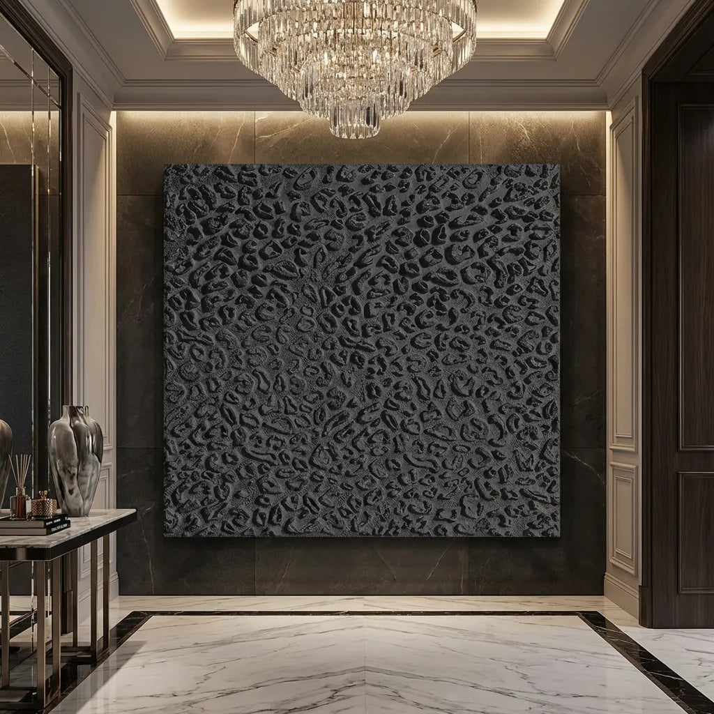 Black Organic Textured Abstract Painting PM#3698