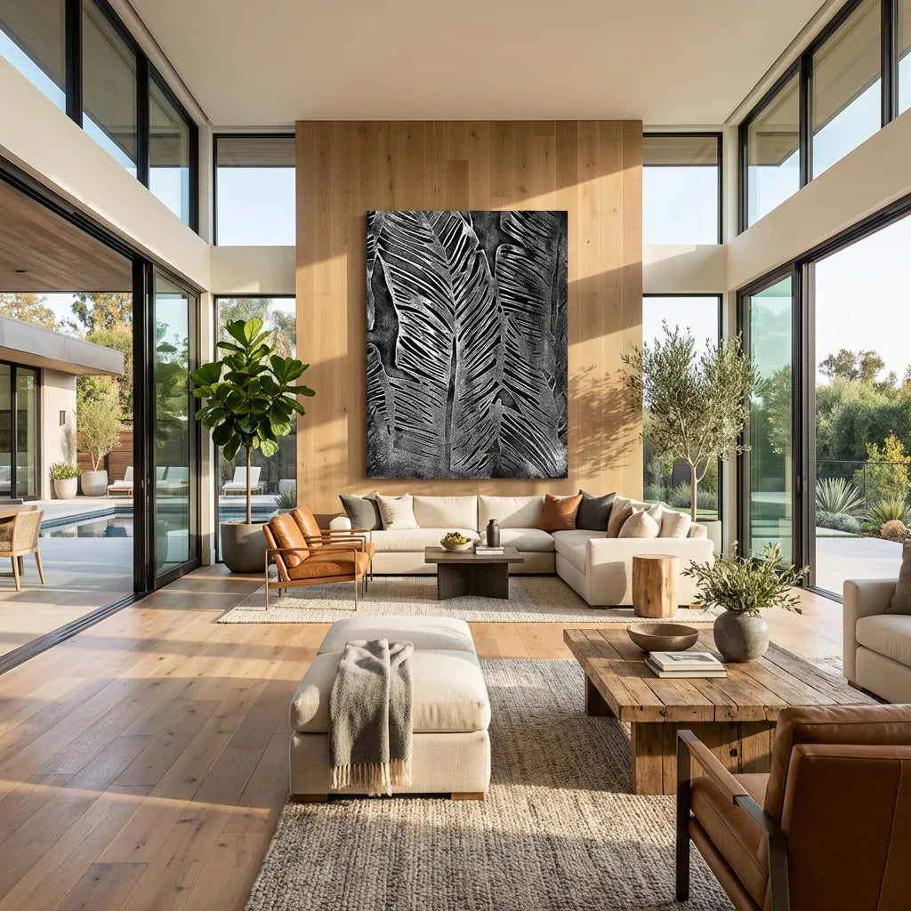 Black Tropical Leaf Relief Canvas PM#3659