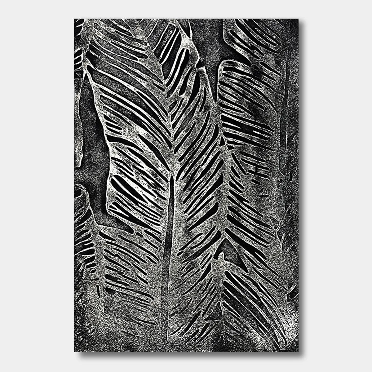 Black Tropical Leaf Relief Canvas PM#3659