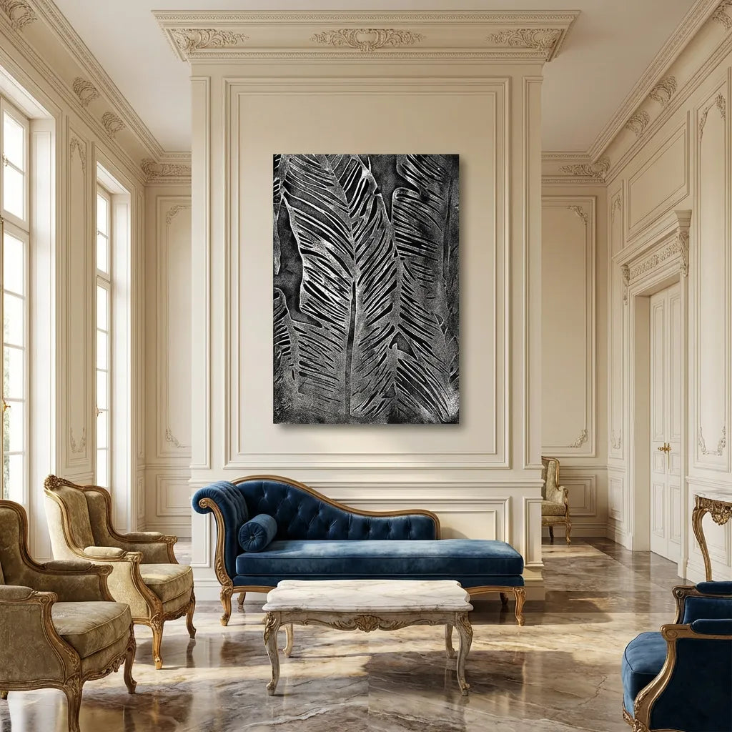 Black Tropical Leaf Relief Canvas PM#3659