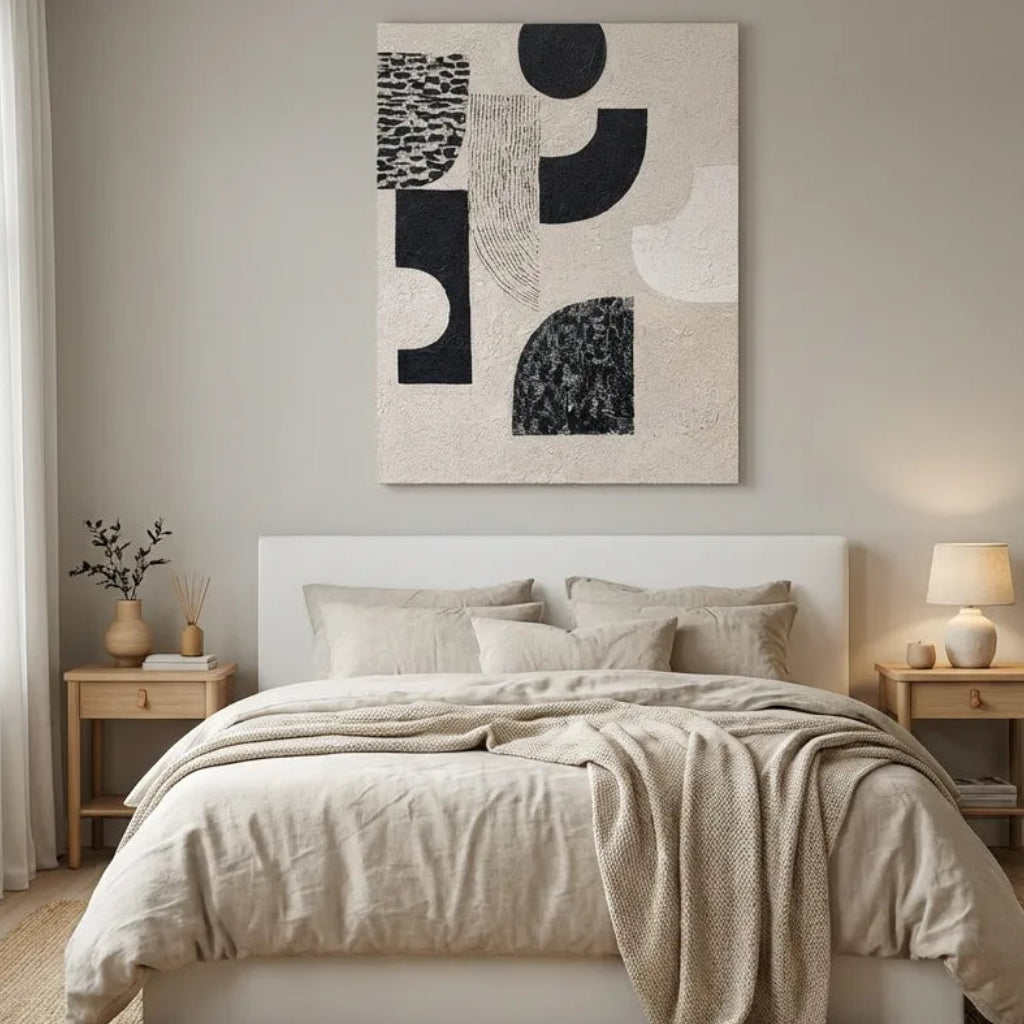 Black & Beige Geometric Abstract Painting AA#0285