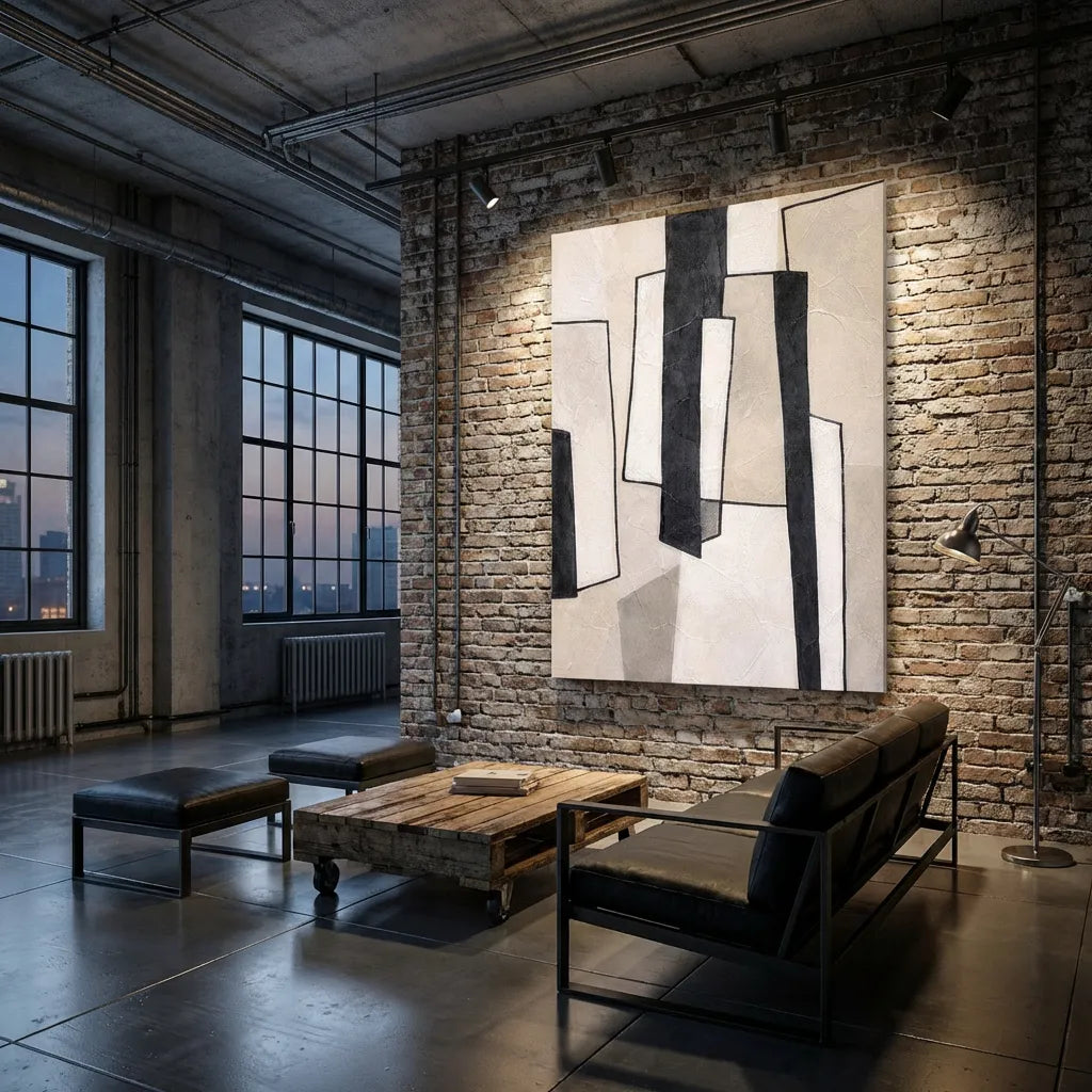 Black & Neutral Architectural Abstract Painting AA#0286