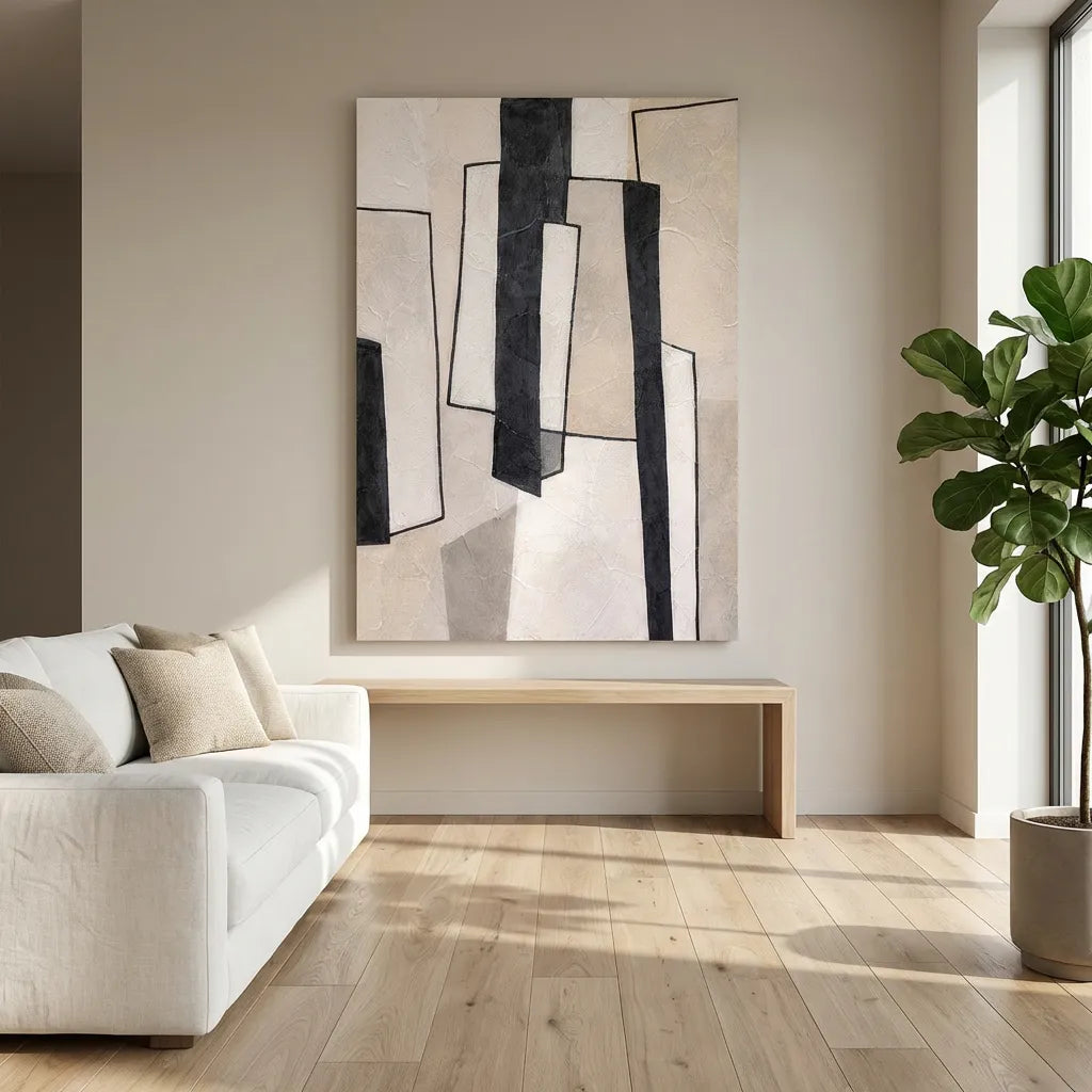 Black & Neutral Architectural Abstract Painting AA#0286