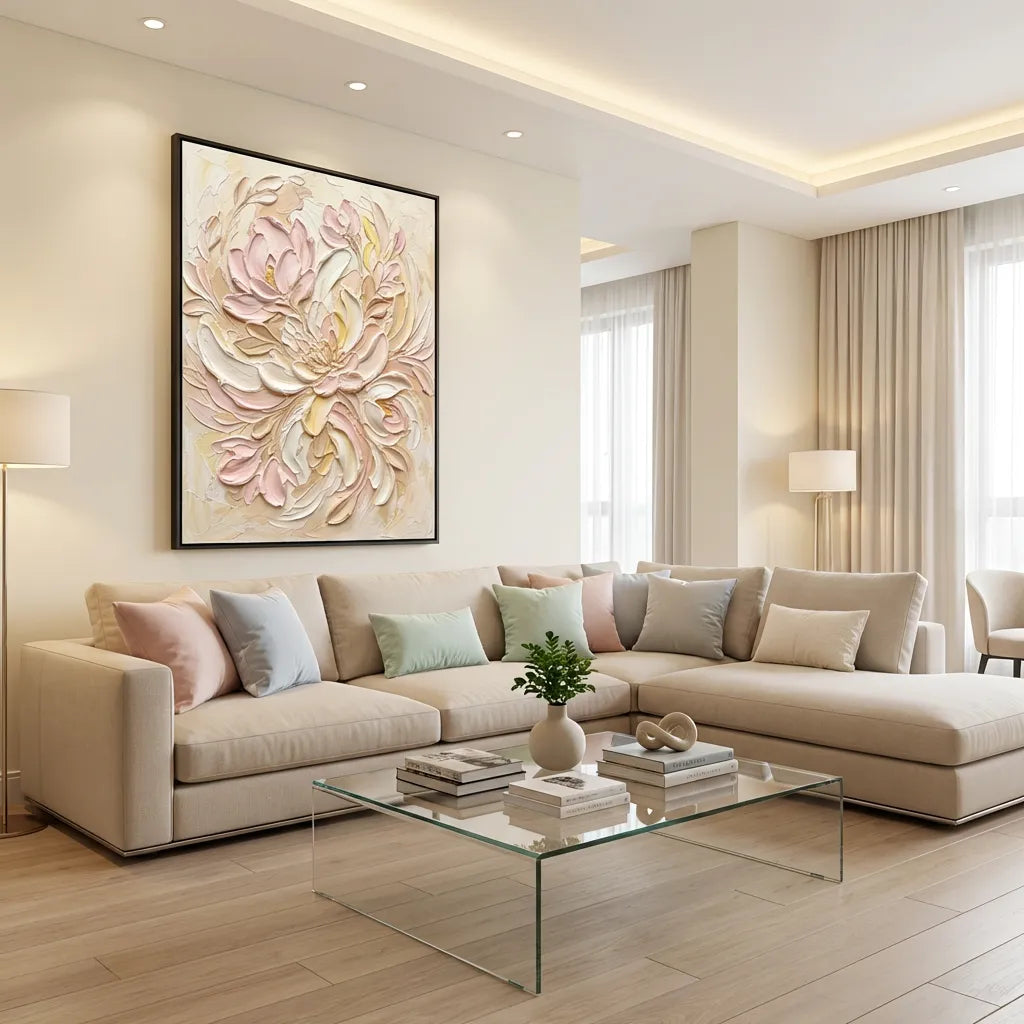 Blush Cream Abstract Floral Painting AA#0235