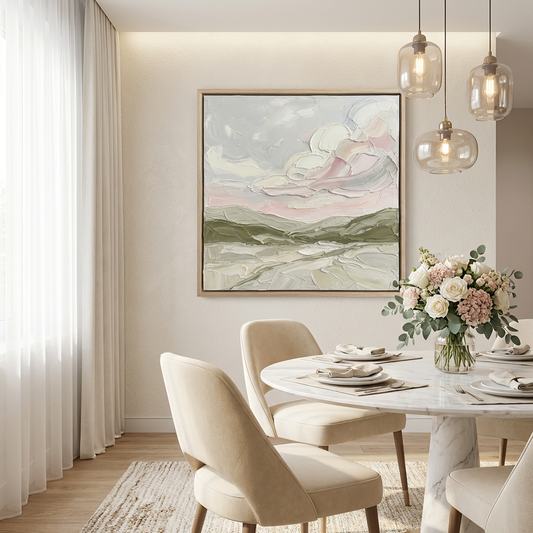 Blush Sky Impasto Landscape Painting AA#0222