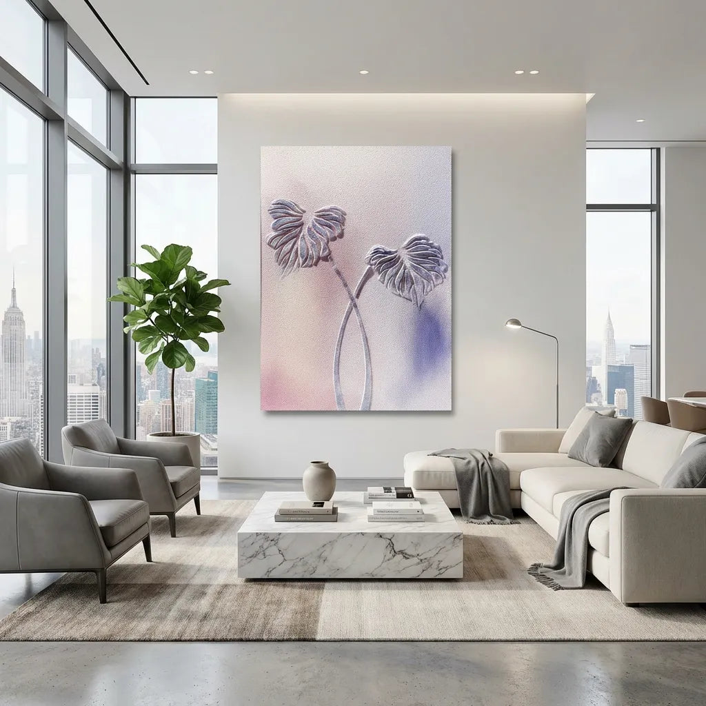 Blush & Lavender Leaf Relief Textured Abstract Art PM#3620