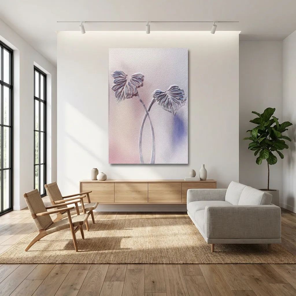 Blush & Lavender Leaf Relief Textured Abstract Art PM#3620