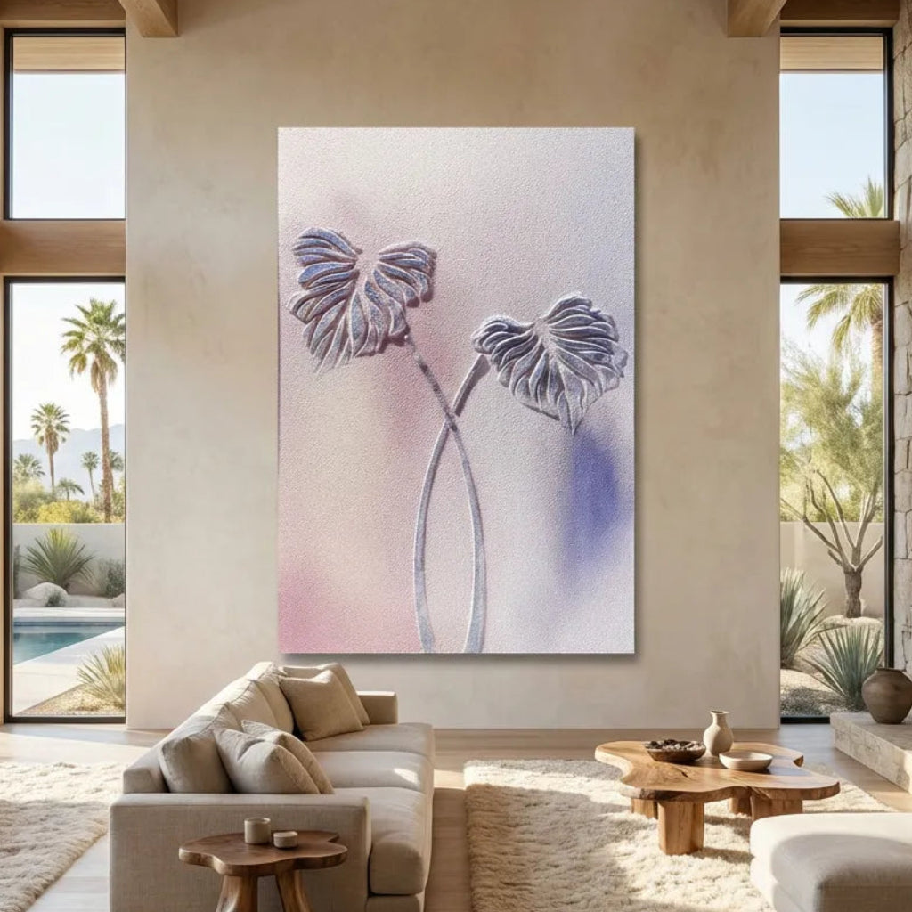 Blush & Lavender Leaf Relief Textured Abstract Art PM#3620