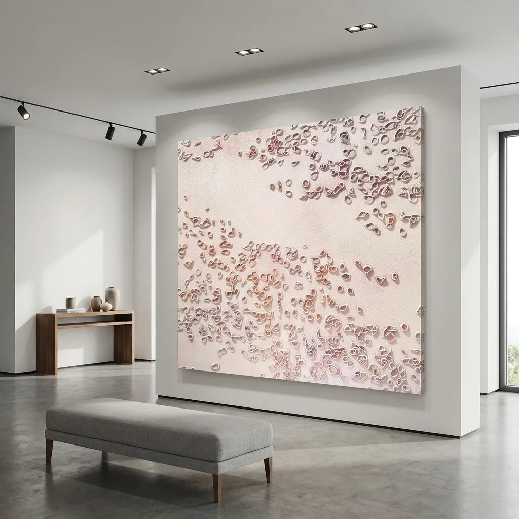Blush Pink Shell-Confetti Textured Abstract Art PM#3609