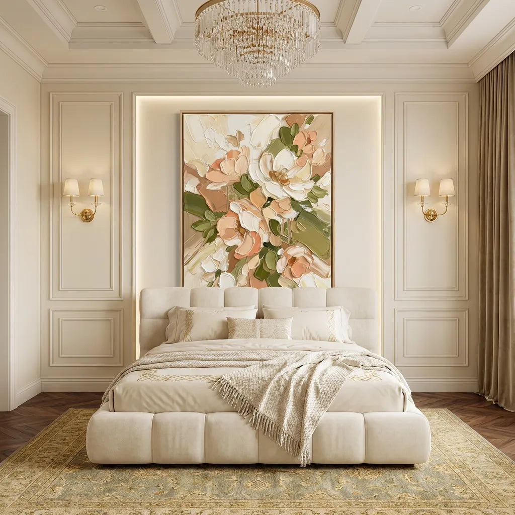 Cream Meadow-Peach Floral Texture Painting AP#0656