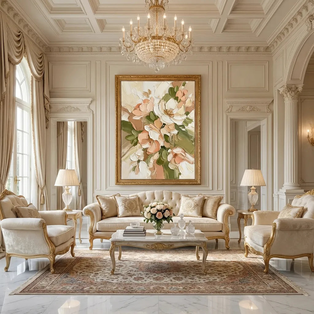 Cream Meadow-Peach Floral Texture Painting AP#0656