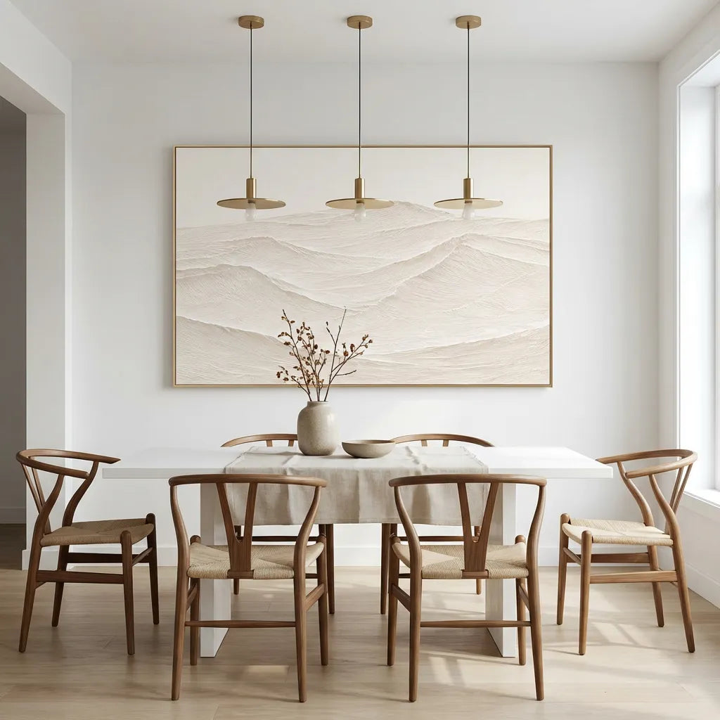 Cream White Minimal Landscape Painting AA#0260