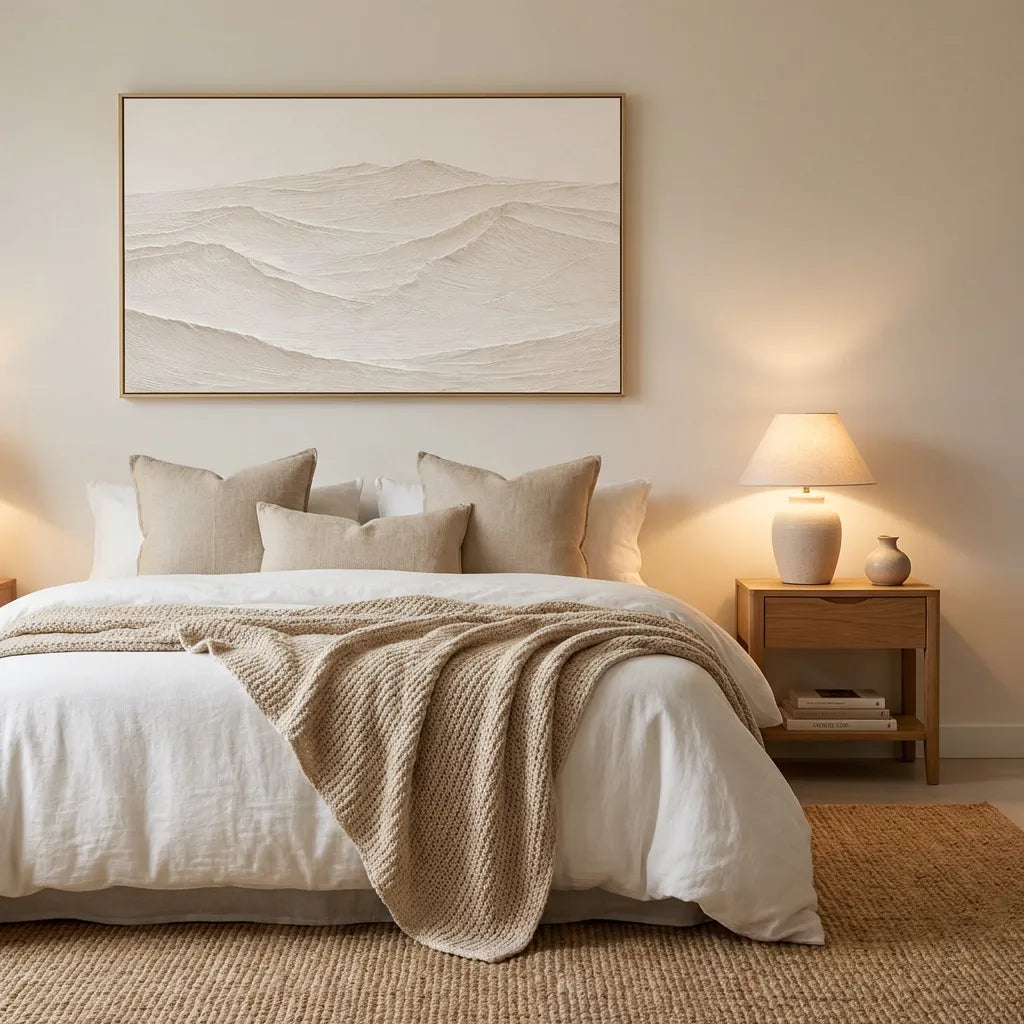 Cream White Minimal Landscape Painting AA#0260
