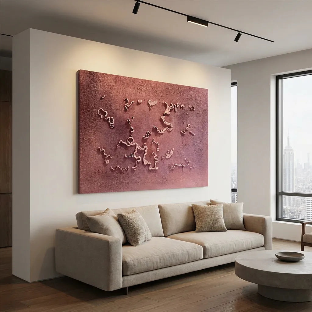 Crimson Drift Rose Terracotta Abstract Relief PM#3632