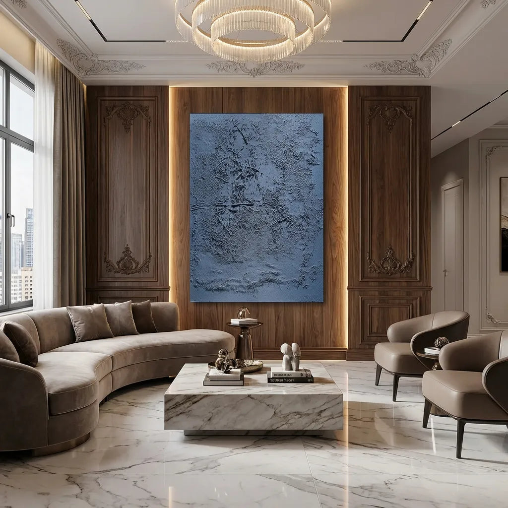 Dark blue Textured Abstract Relief Canvas PM#3668