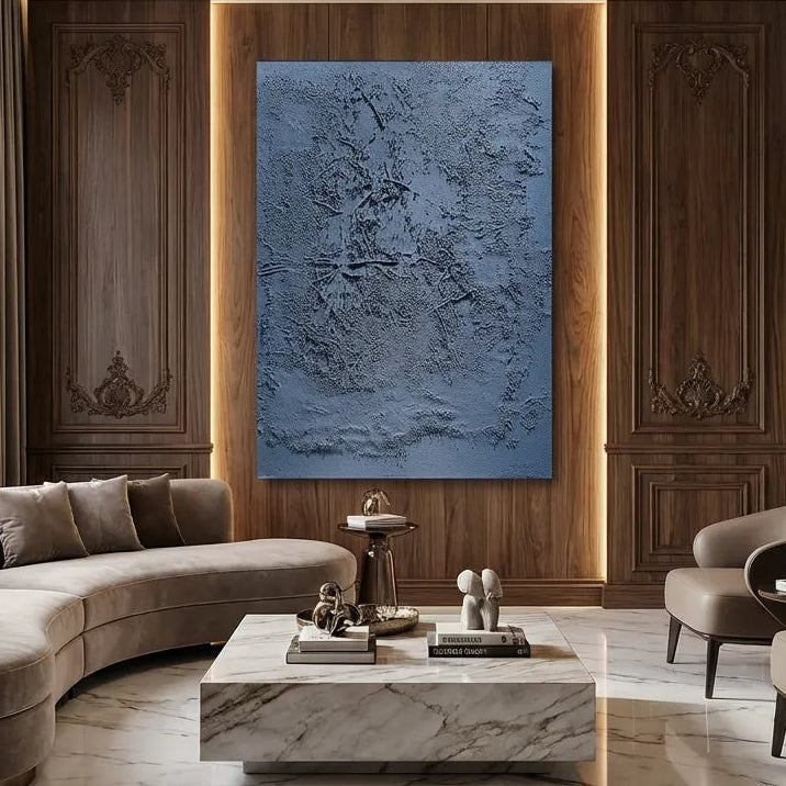 Dark blue Textured Abstract Relief Canvas PM#3668