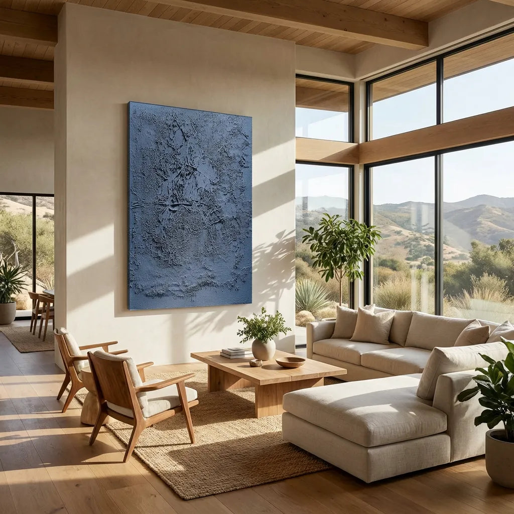 Dark blue Textured Abstract Relief Canvas PM#3668