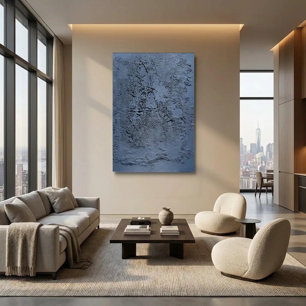 Dark blue Textured Abstract Relief Canvas PM#3668