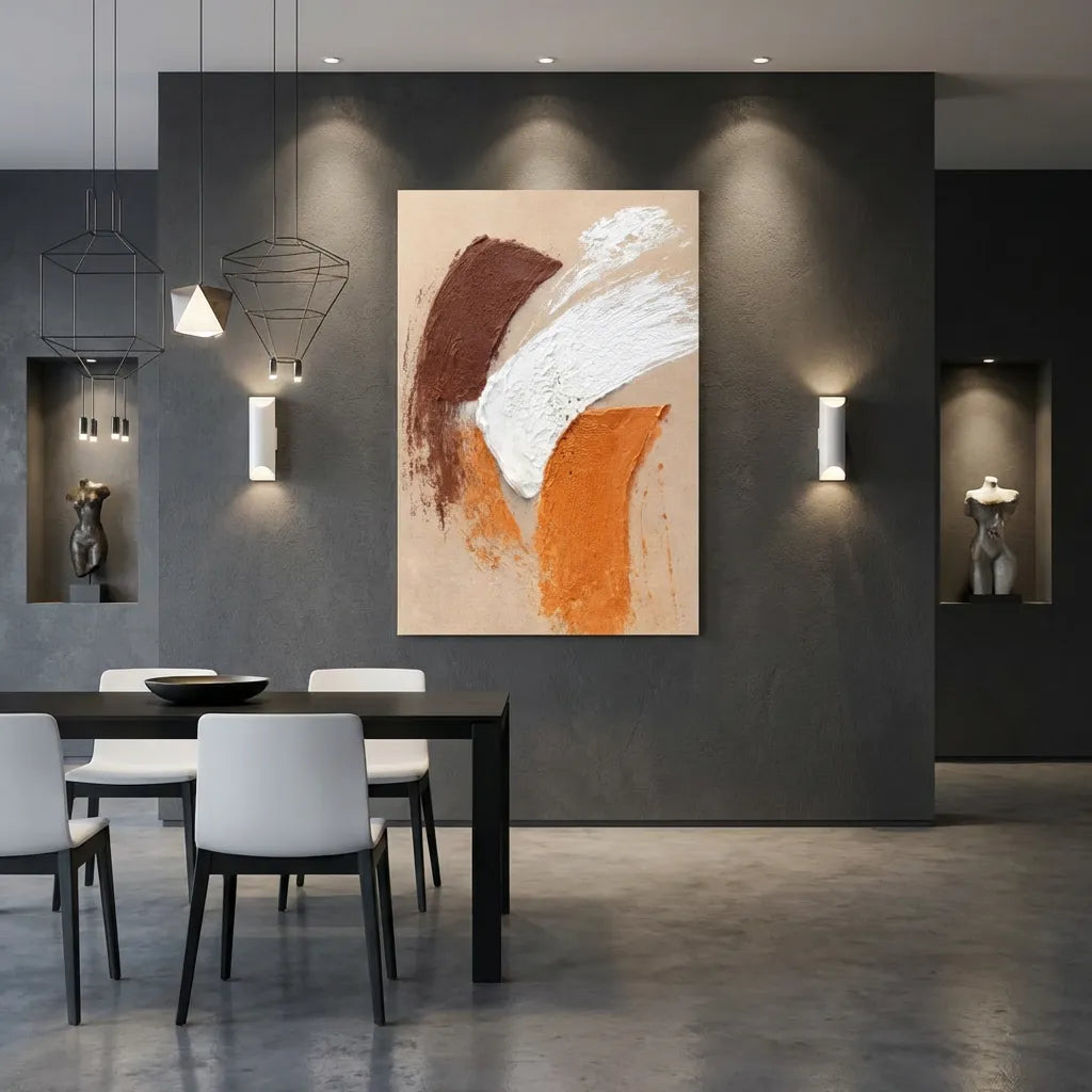 Earth-Tone & White Abstract Painting AA#0281