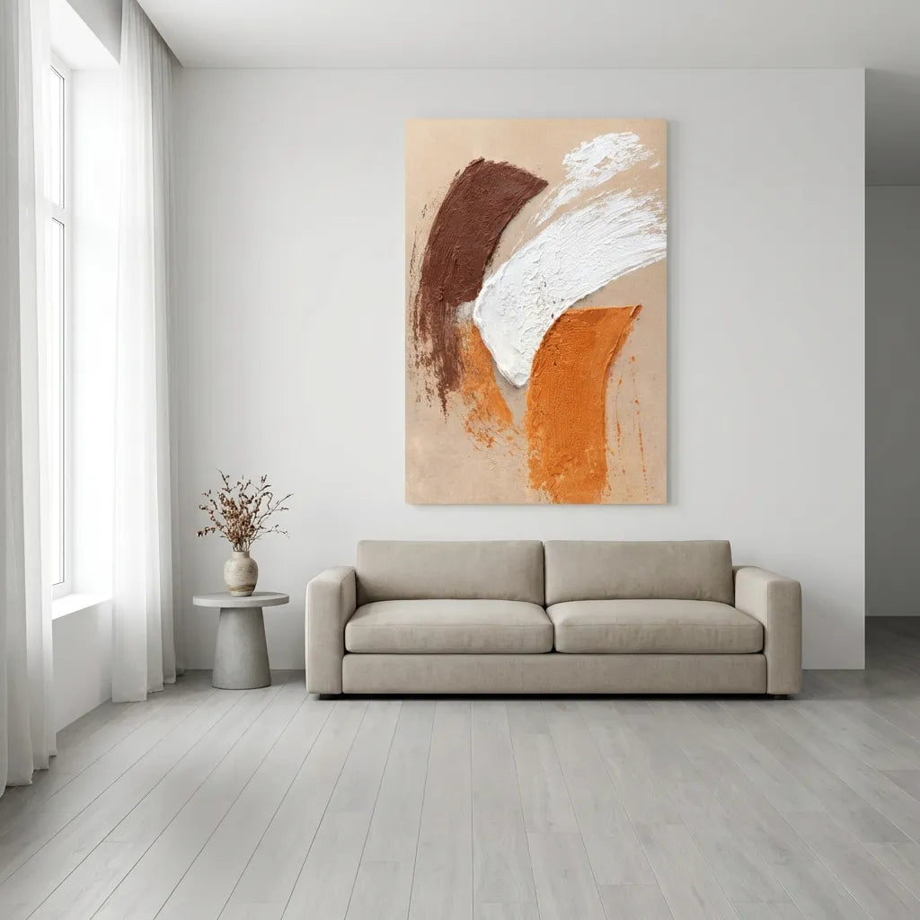 Earth-Tone & White Abstract Painting AA#0281