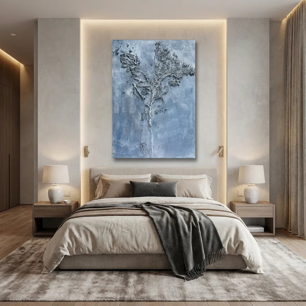 Frosted Blue Branch Textured Abstract Art PM#3608
