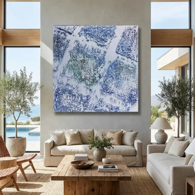 Glacial Ice Blue Textured Abstract Art PM#3607