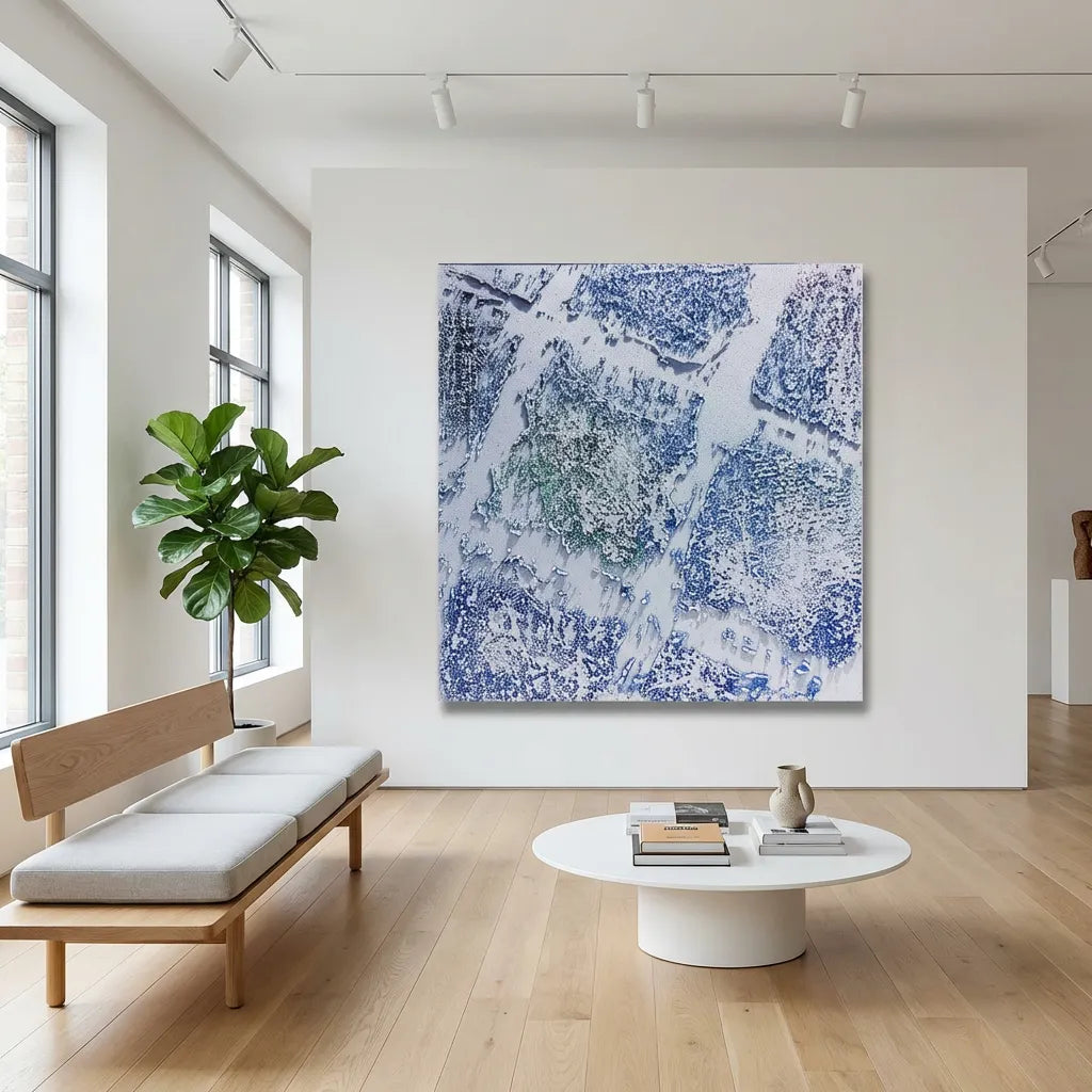 Glacial Ice Blue Textured Abstract Art PM#3607