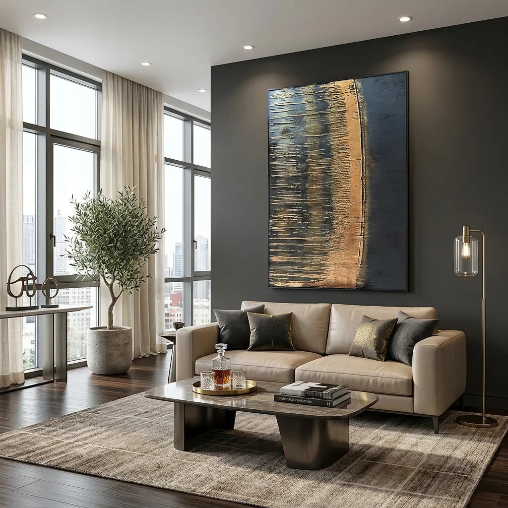 Gold Abstract Relief Print for Luxury Modern Living Room YY#1510