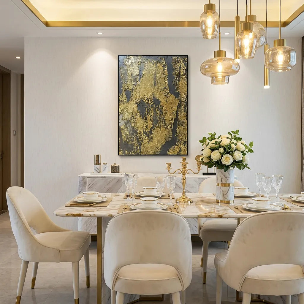 Gold Abstract Relief Print for Modern Luxury Living Room YY#1525