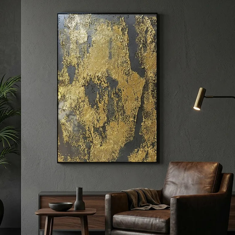 Gold Abstract Relief Print for Modern Luxury Living Room YY#1525