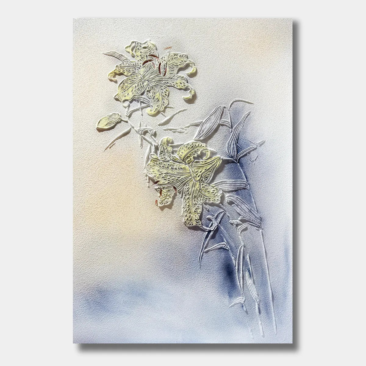 Golden Lily & Bamboo Relief Textured Abstract Art PM#3622