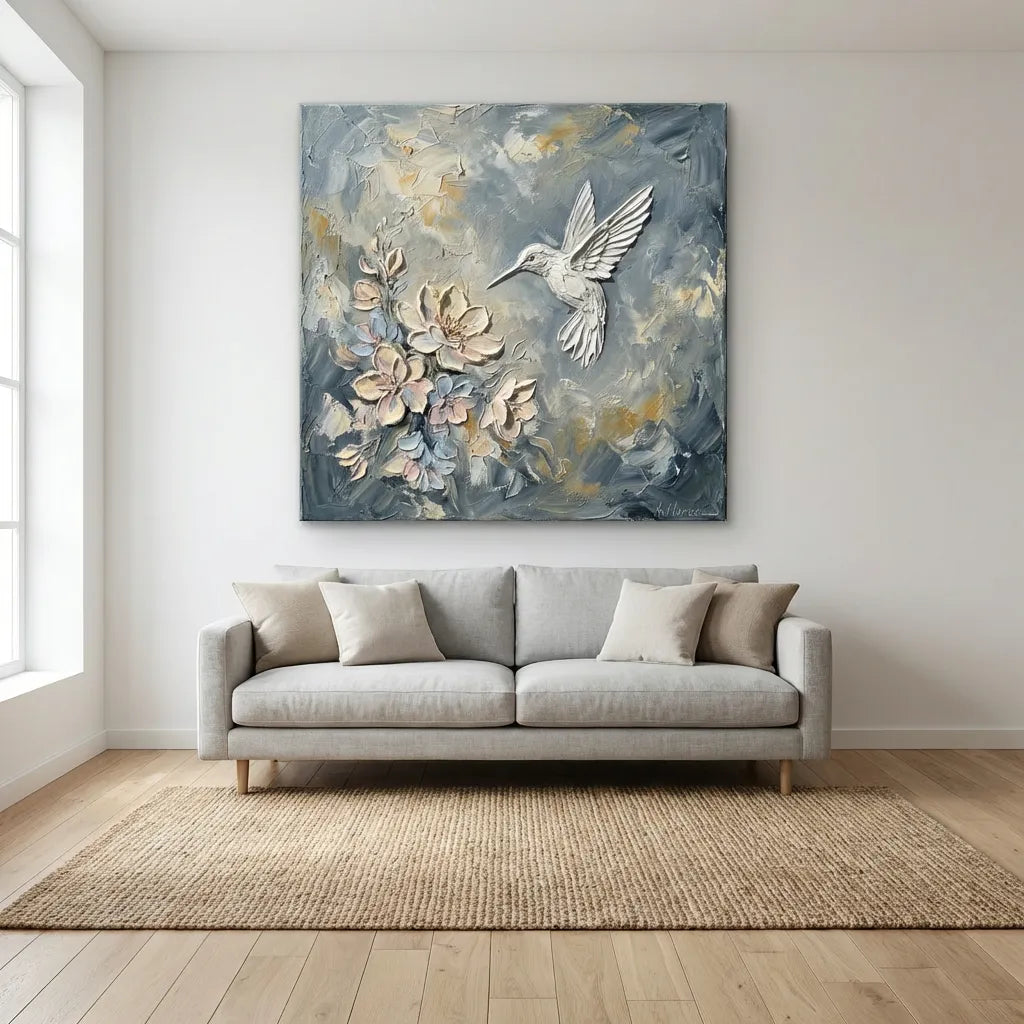 Hummingbird Floral Oil Painting AA#0226