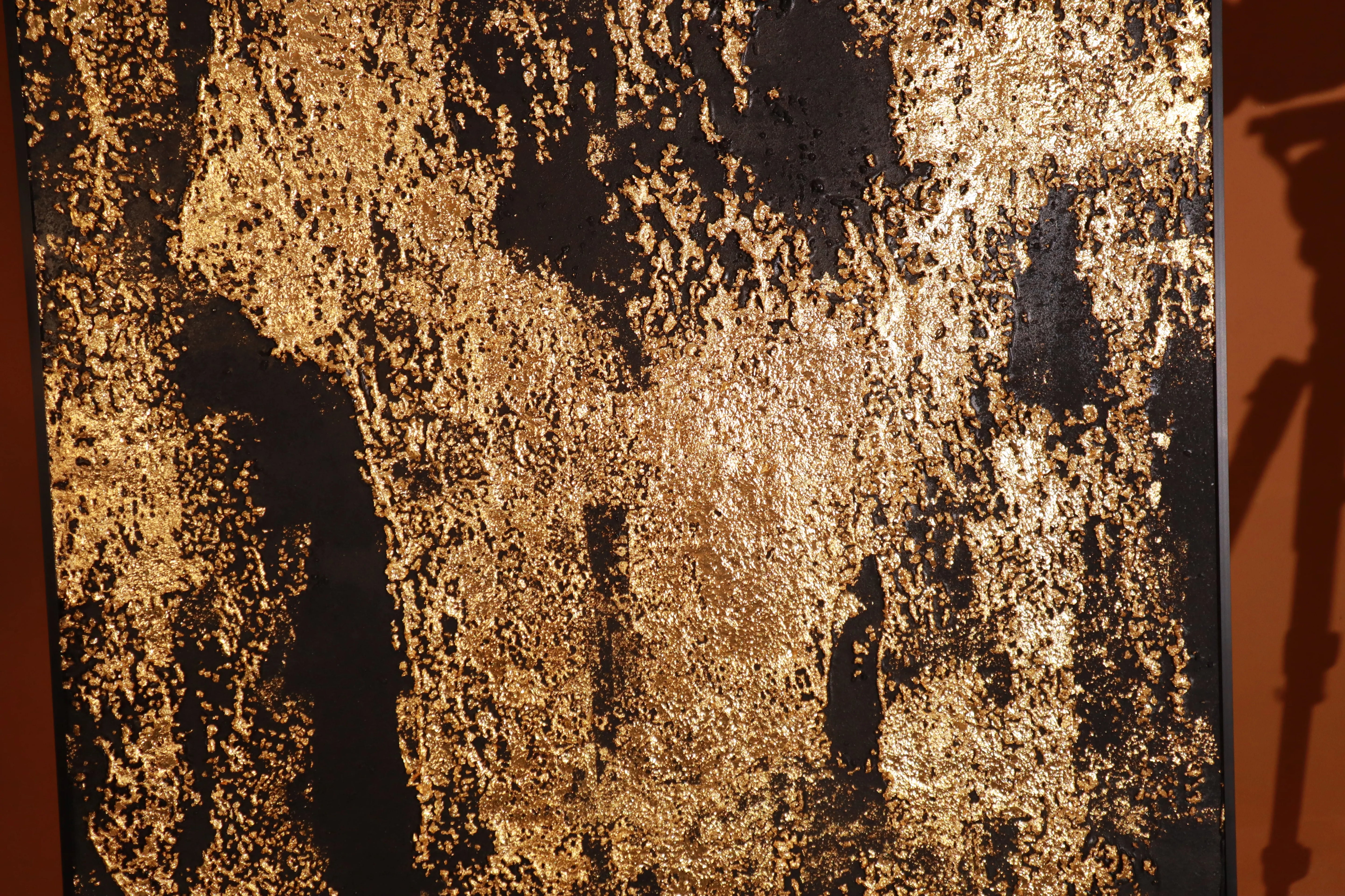 Gold Abstract Relief Print for Modern Luxury Living Room YY#1525