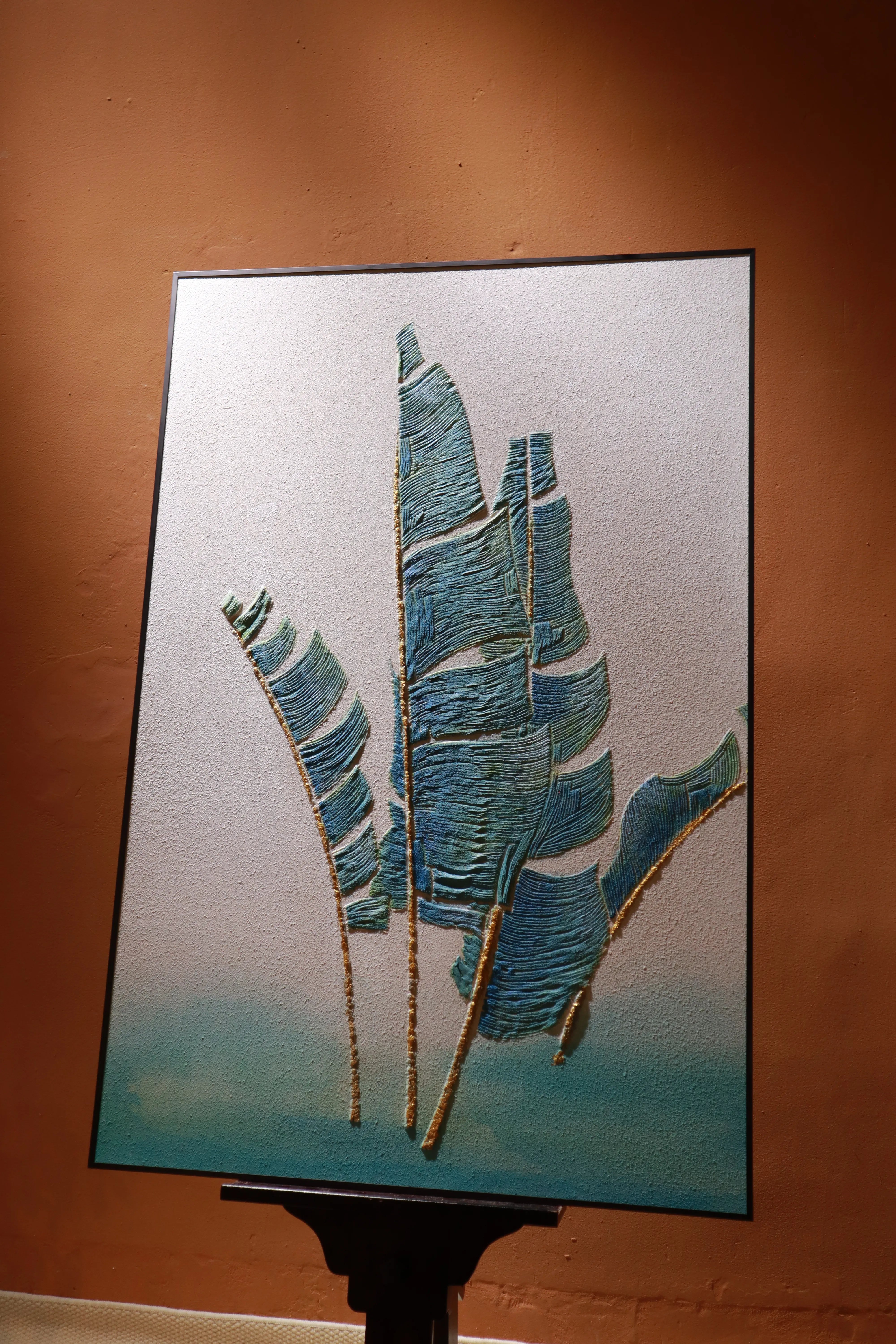 Azure Palm Fronds Textured Abstract Art PM#3621