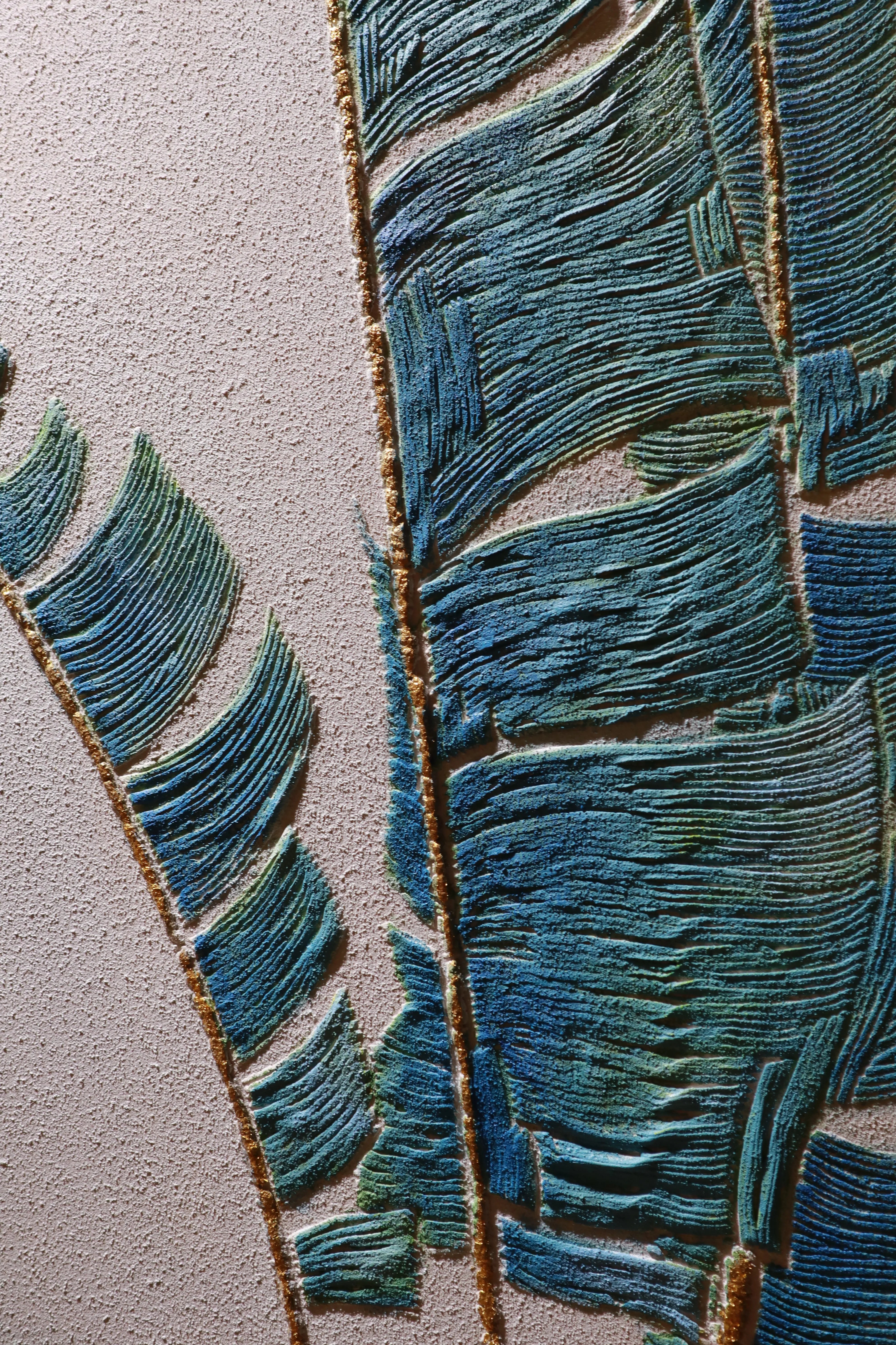 Azure Palm Fronds Textured Abstract Art PM#3621