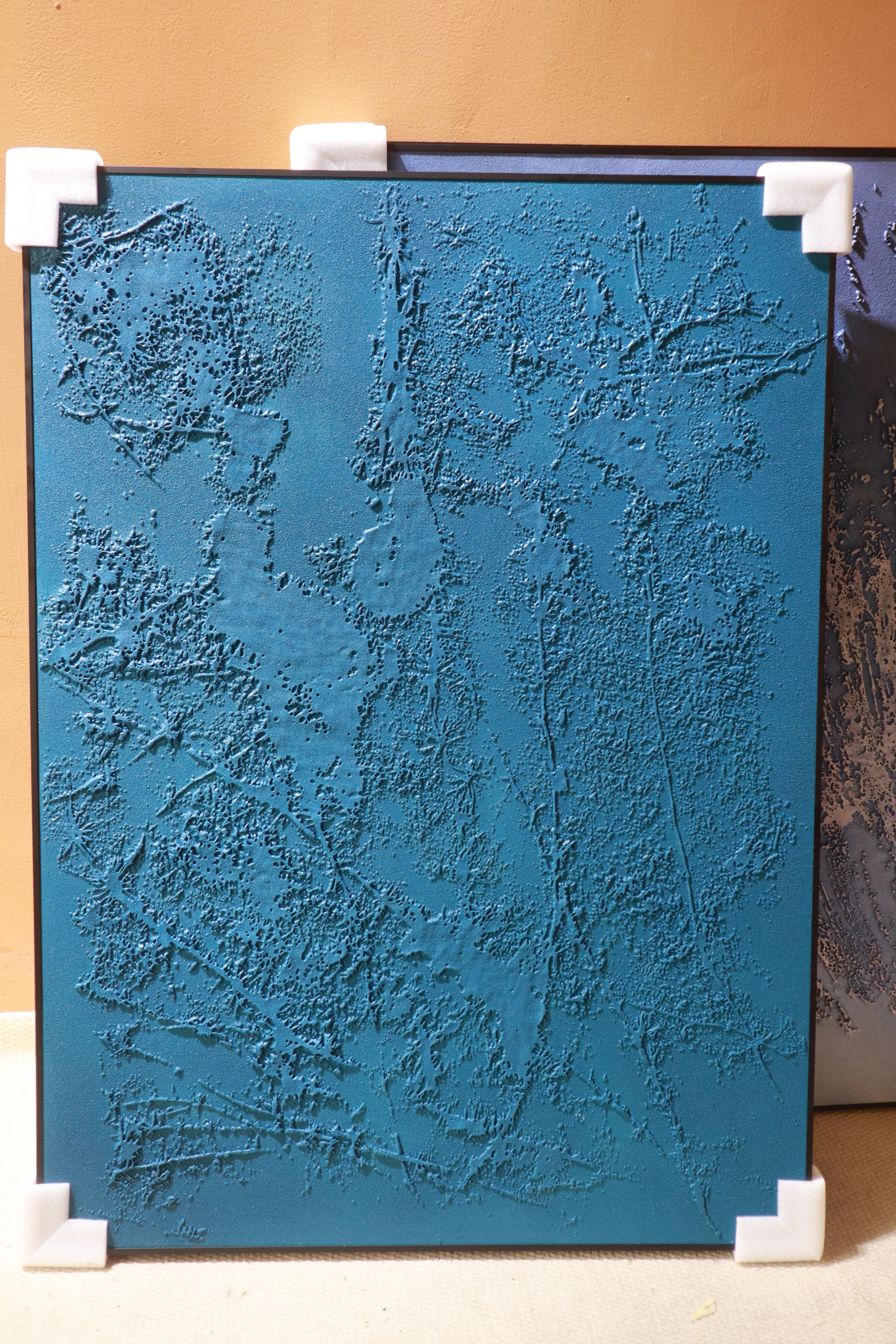 Dark blue Textured Abstract Relief Canvas PM#3668