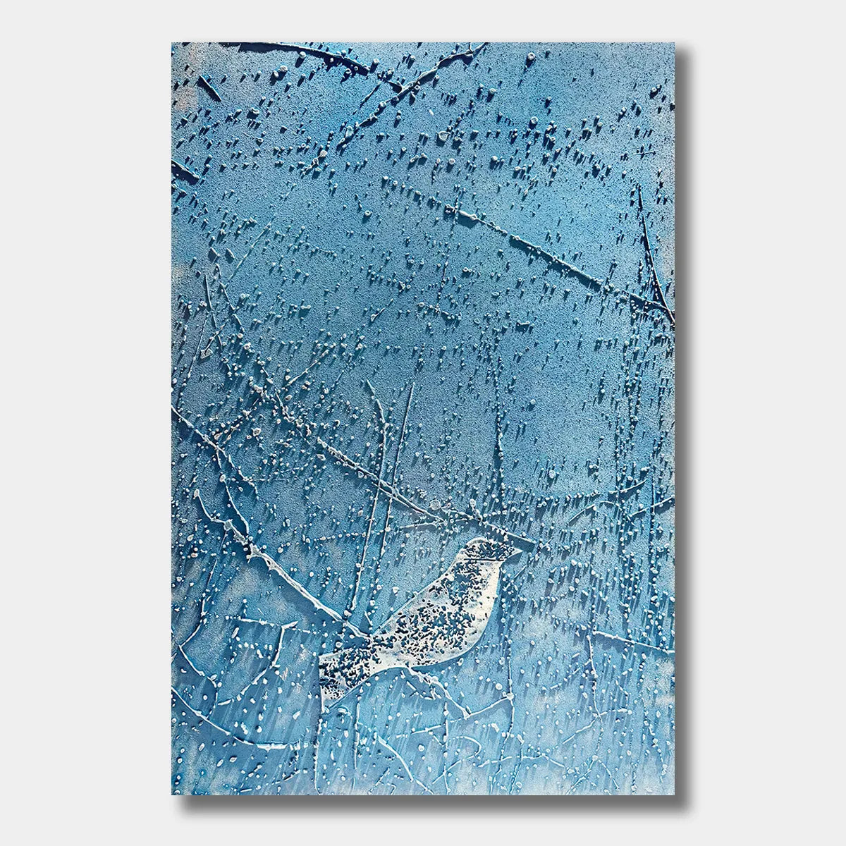 Icy Blue Bird Silhouette Textured Abstract Art PM#3610