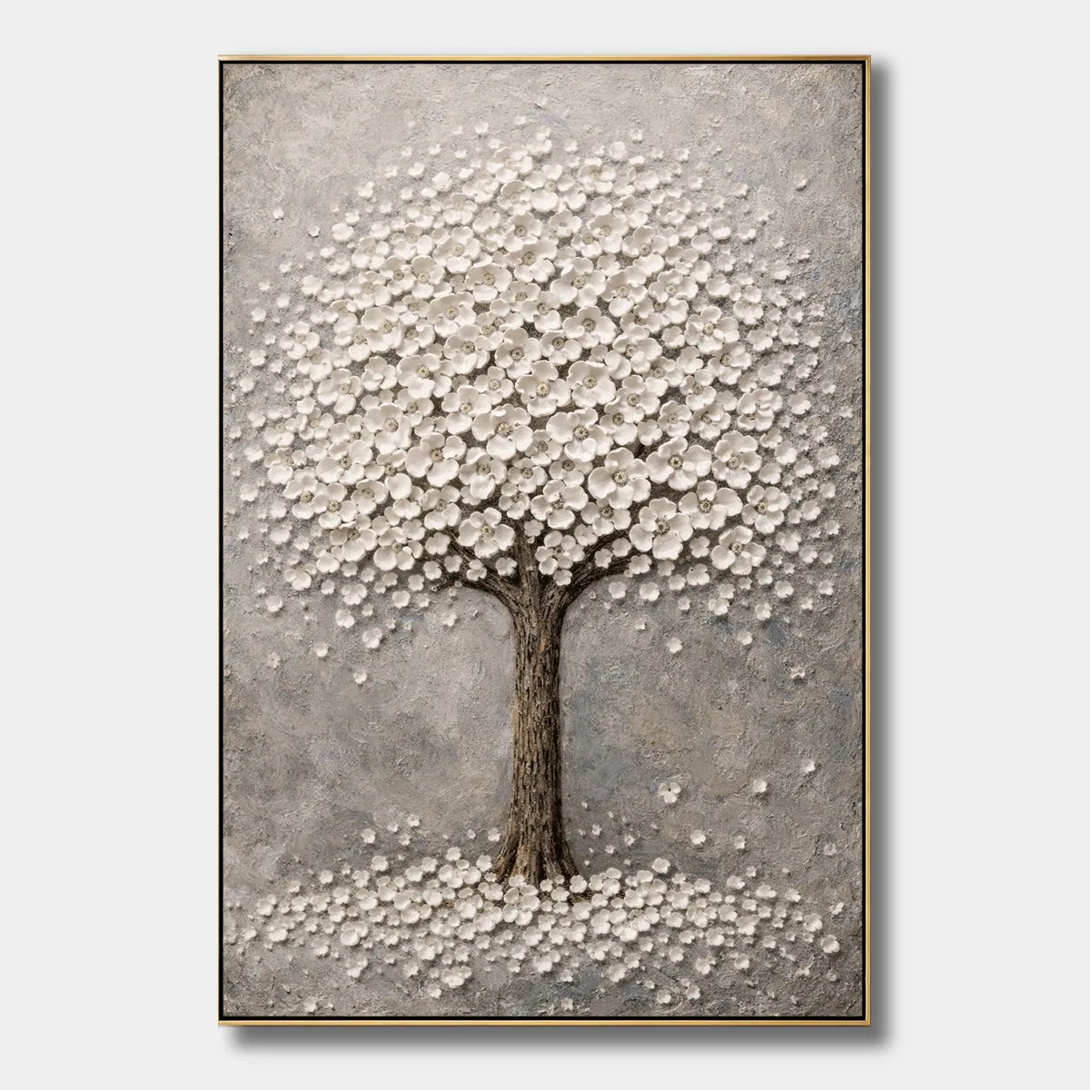 Ivory Bloom-Textured Tree Painting AP#0616