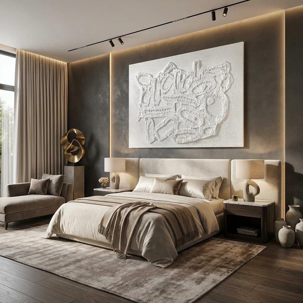 Ivory Rhythm Geometric Relief Abstract Canvas PM#3631
