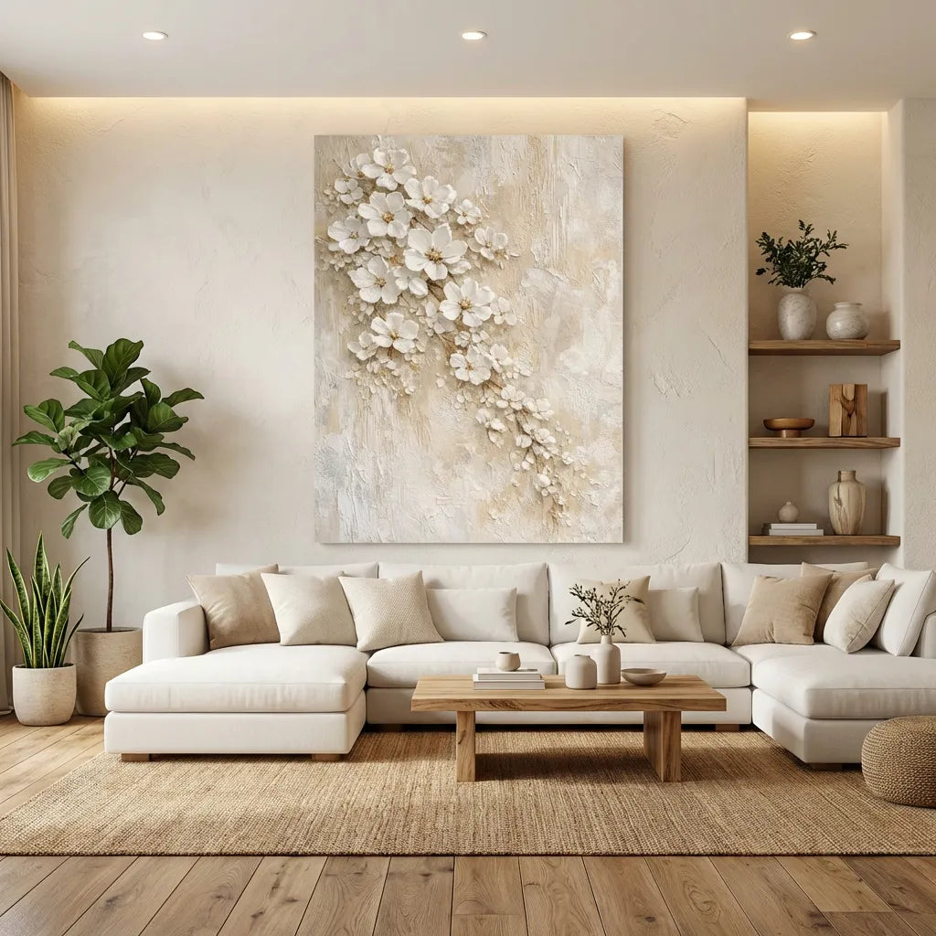 Ivory Textured Blossom Painting AA#0209
