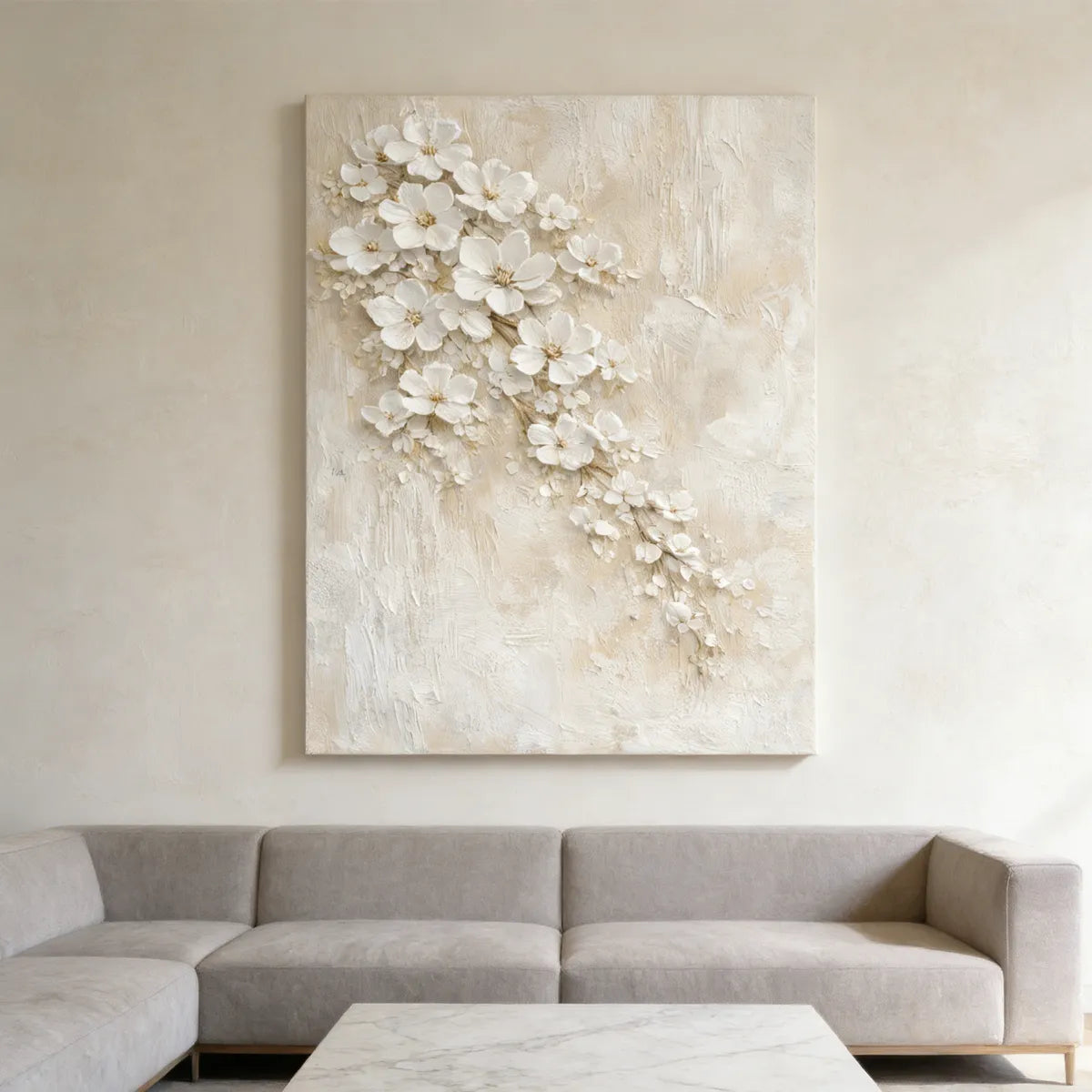 Ivory Textured Blossom Painting AA#0209
