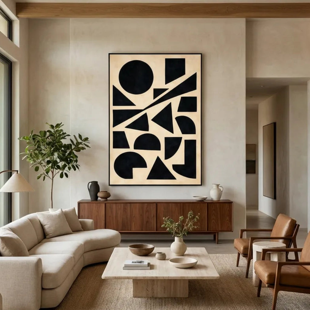 Midnight Geometry-Beige Abstract Painting AP#0626